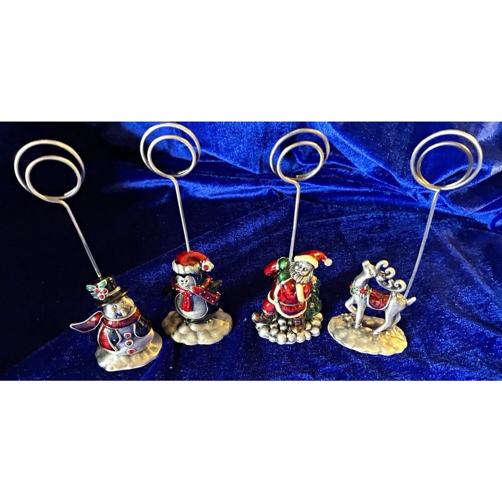 Christmas Metal jewel Photo Holder Clips Set of 4 Santa Snowman Penguin Kirkland